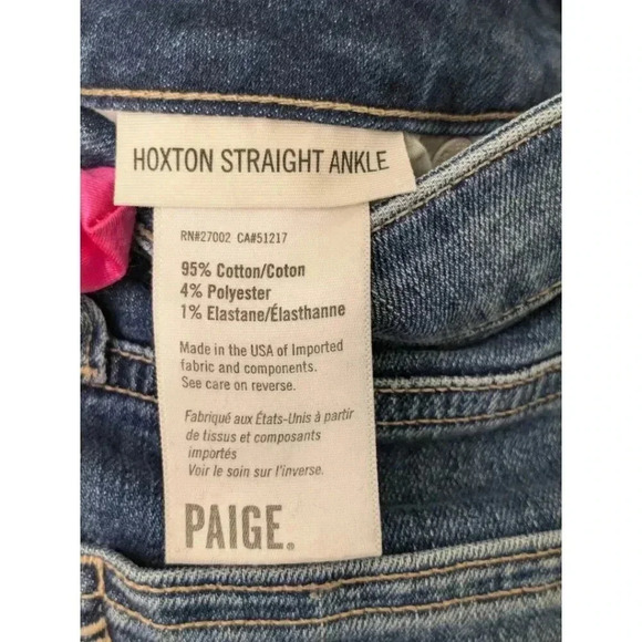 PAIGE Hoxton Straight Ankle Jeans Womens 28 Blue Denim Stretchy Raw Hem Med Wash - Picture 15 of 16